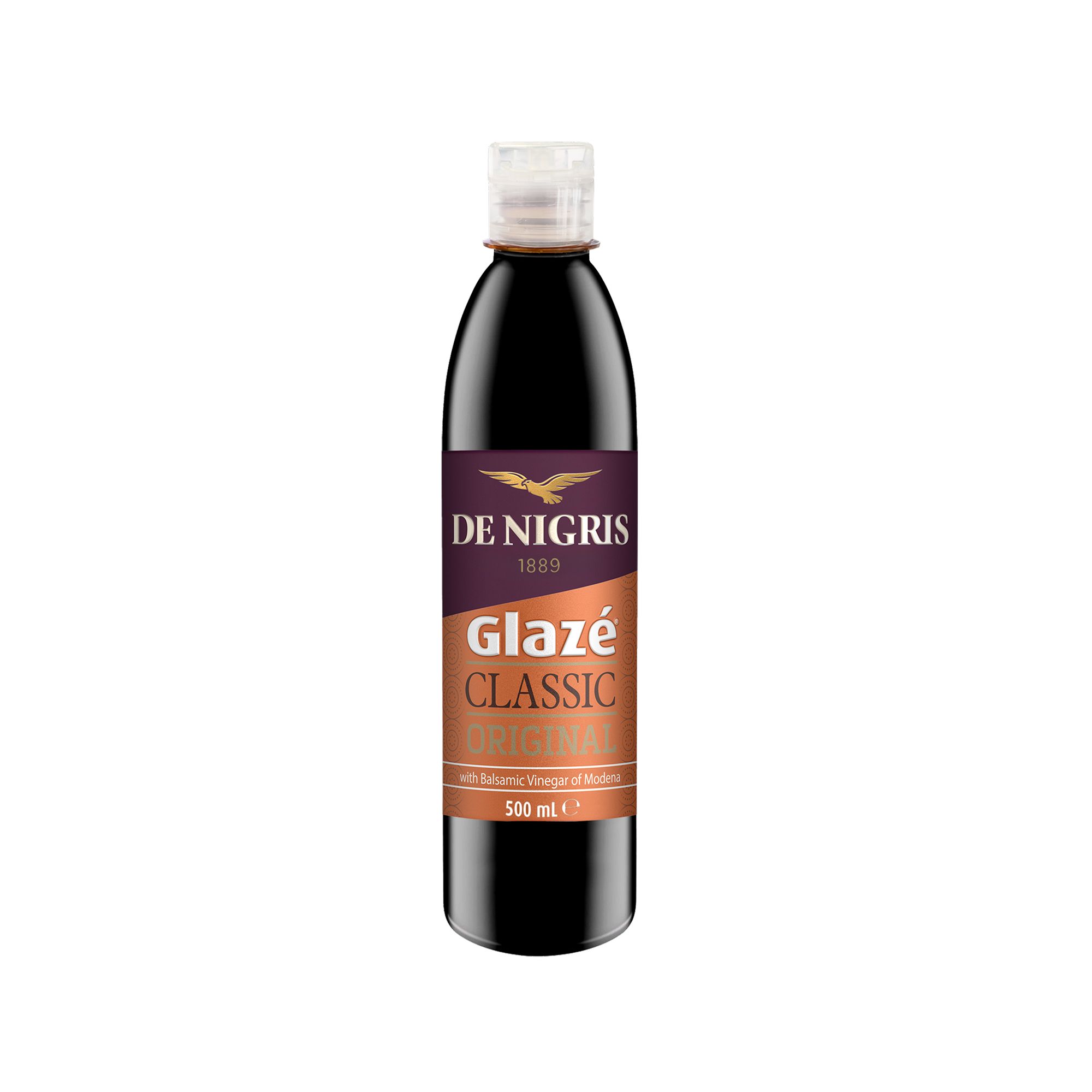 Italian balsamic glaze from De Nigris. A dense, ready-to-use reduction made with Balsamic Vinegar of Modena IGP — ideal for finishing and plating.