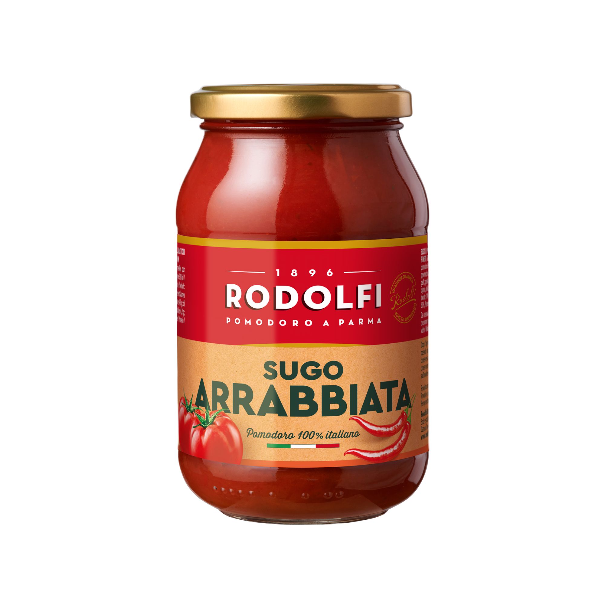 Italian spicy tomato sauce from Rodolfi. A bold, chilli-spiked tomato sauce from Parma built on a soffritto base and 100% Italian tomatoes — ready to use for those who prefer a stronger flavour.