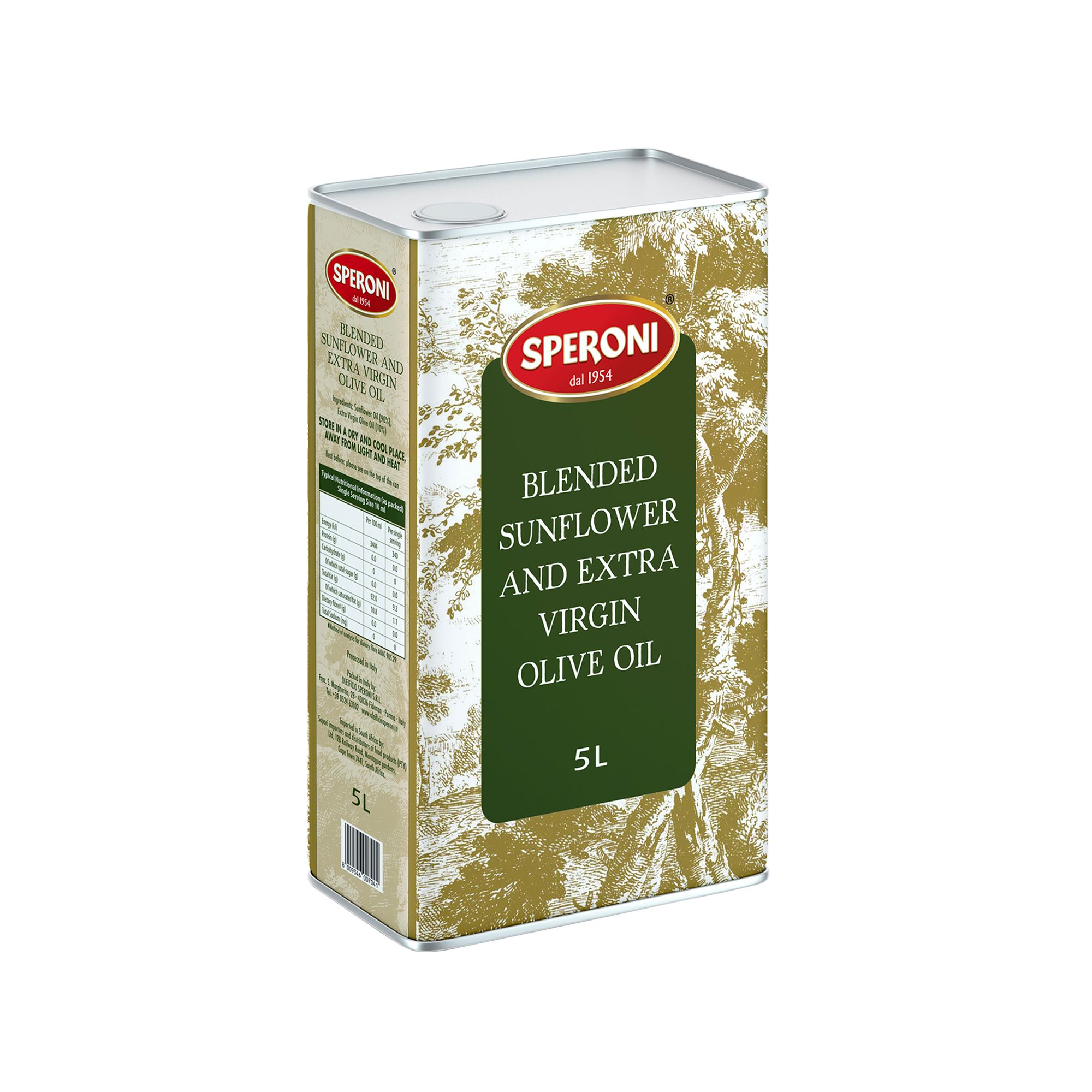 A versatile cooking oil blend from Speroni. A 90% sunflower and 10% extra virgin olive oil mix suited to everyday frying, sautéing, and high-volume kitchen use.