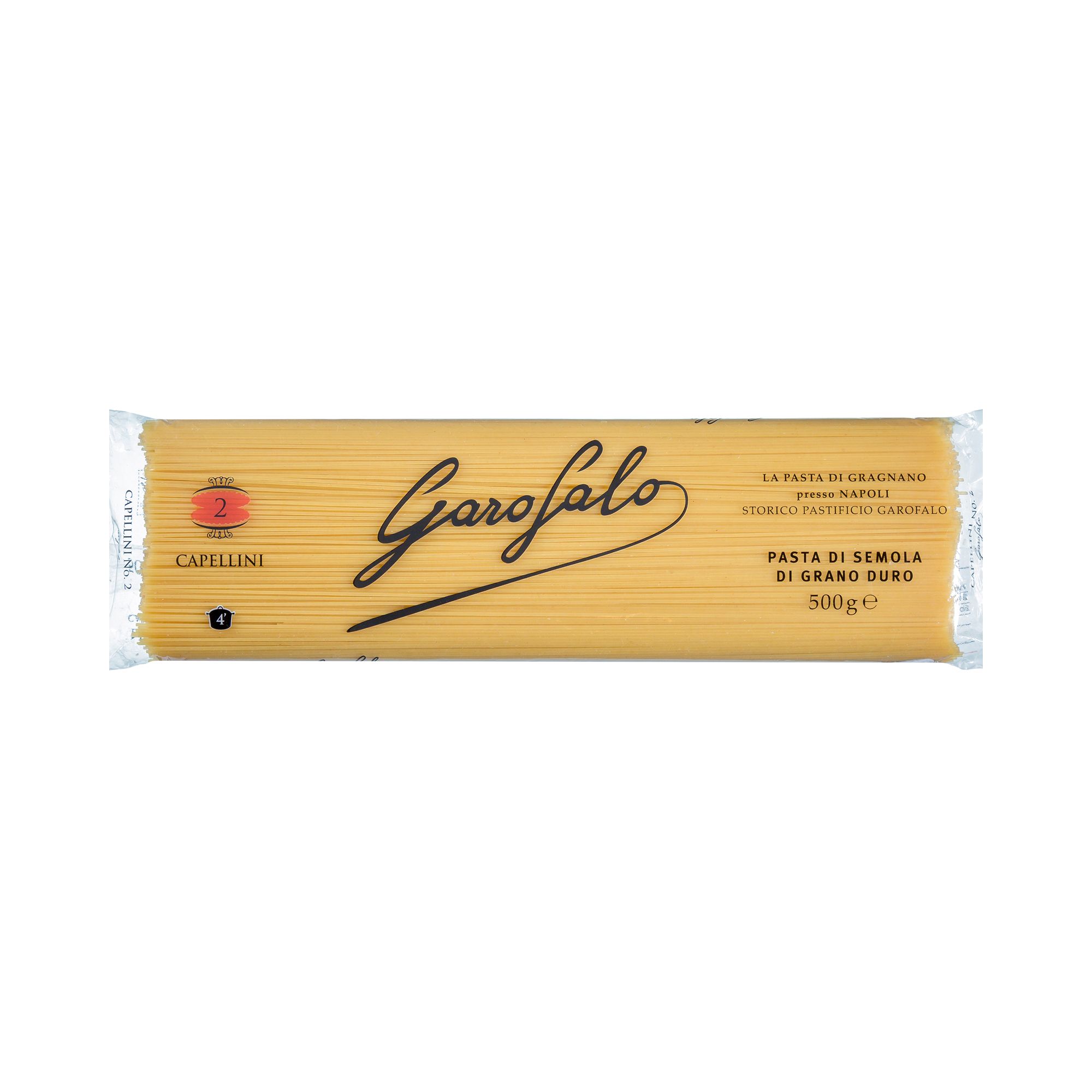 Premium Italian capellini from Gragnano. Vegan and Kosher certified, an exceptionally fine long pasta best suited to light broths, delicate sauces, and simple butter-based preparations.