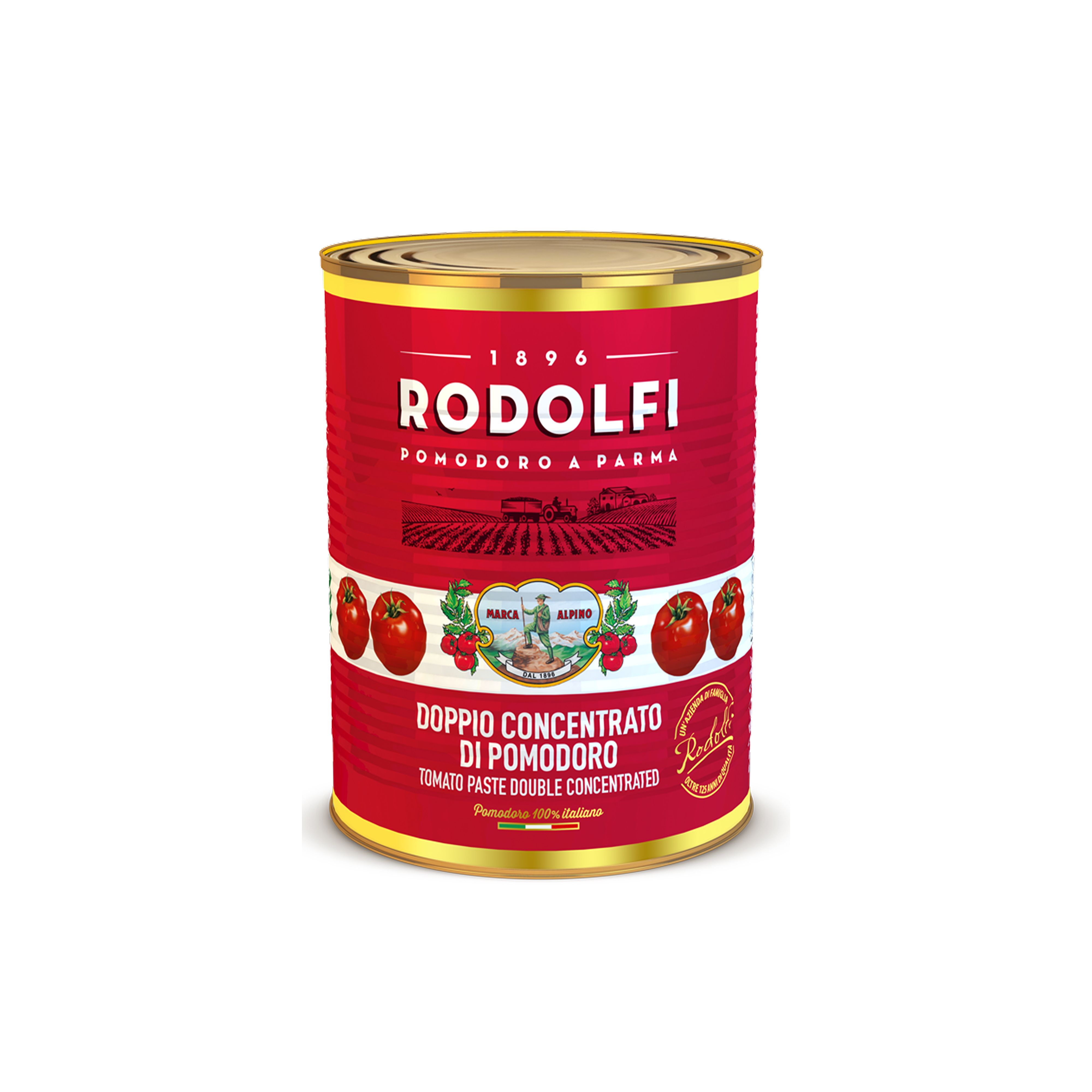 Italian double concentrated tomato paste from Alpino, produced in Italy and distributed by Sapori to Cape Town restaurants. Thick, richly flavoured paste ideal for enhancing colour, taste, and consistency in professional kitchens.