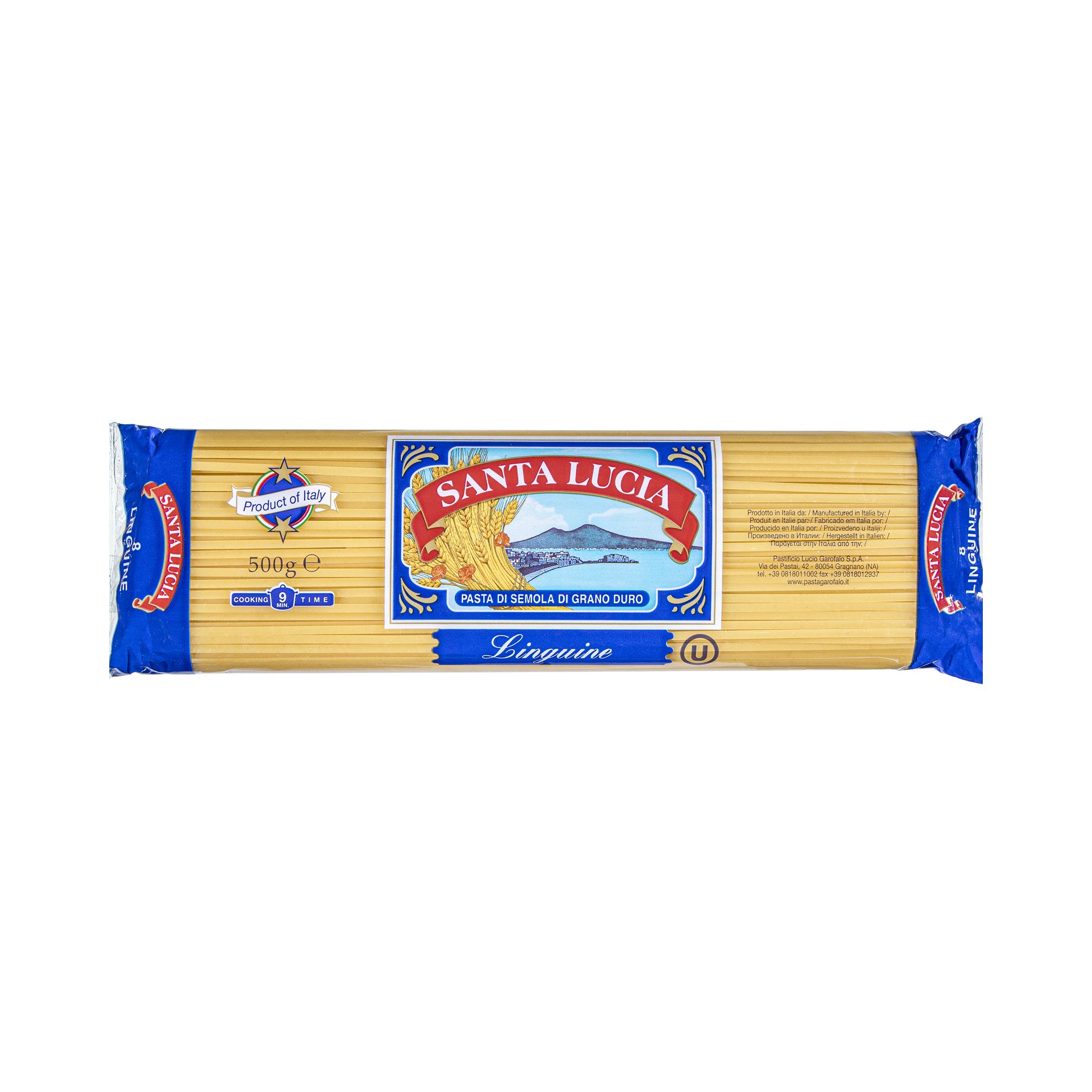 Italian linguine from Santa Lucia. A flat, narrow long pasta well suited to seafood sauces, pesto, and light vegetable-based preparations.