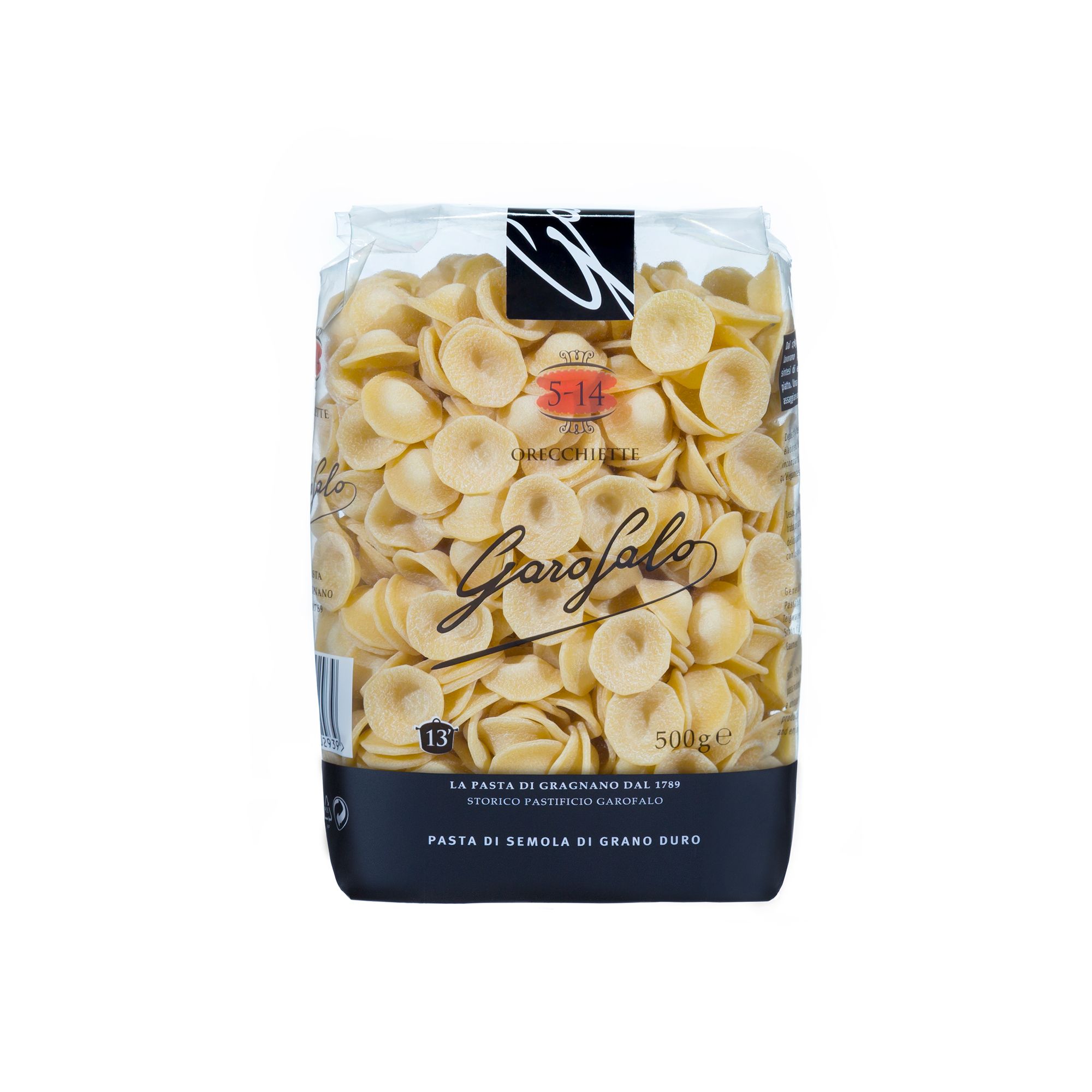Premium Italian orecchiette from Gragnano. Bronze-die cut and IGP certified, ear shaped pasta that pairs with broccoli rabe, vegetable sauces, and hearty meat-based dishes.