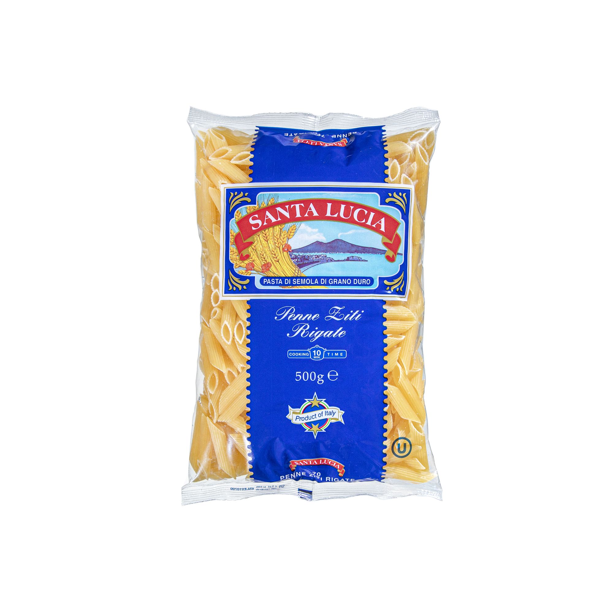 Italian mezzi ziti from Santa Lucia. A smooth, medium-length tube pasta well suited to tomato-based sauces, baked pasta dishes, and hearty meat-based preparations.