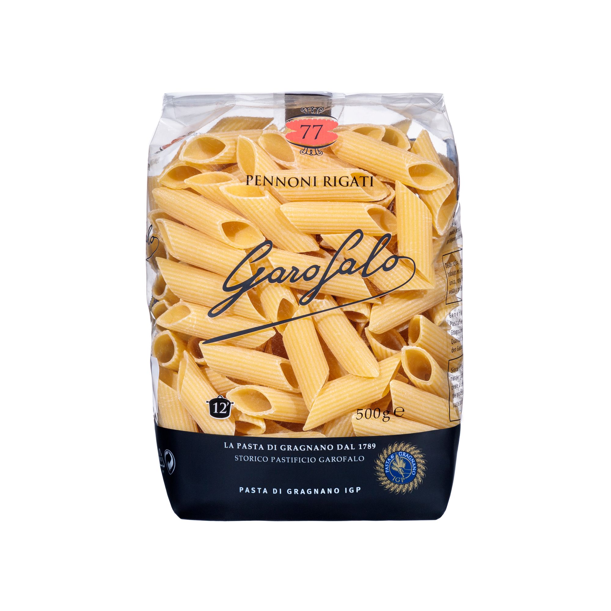Premium Italian pasta from Gragnano. Bronze-die cut Pennoni Rigati with a ridged surface designed to absorb rich, bold sauces and chunky Neapolitan-style preparations.