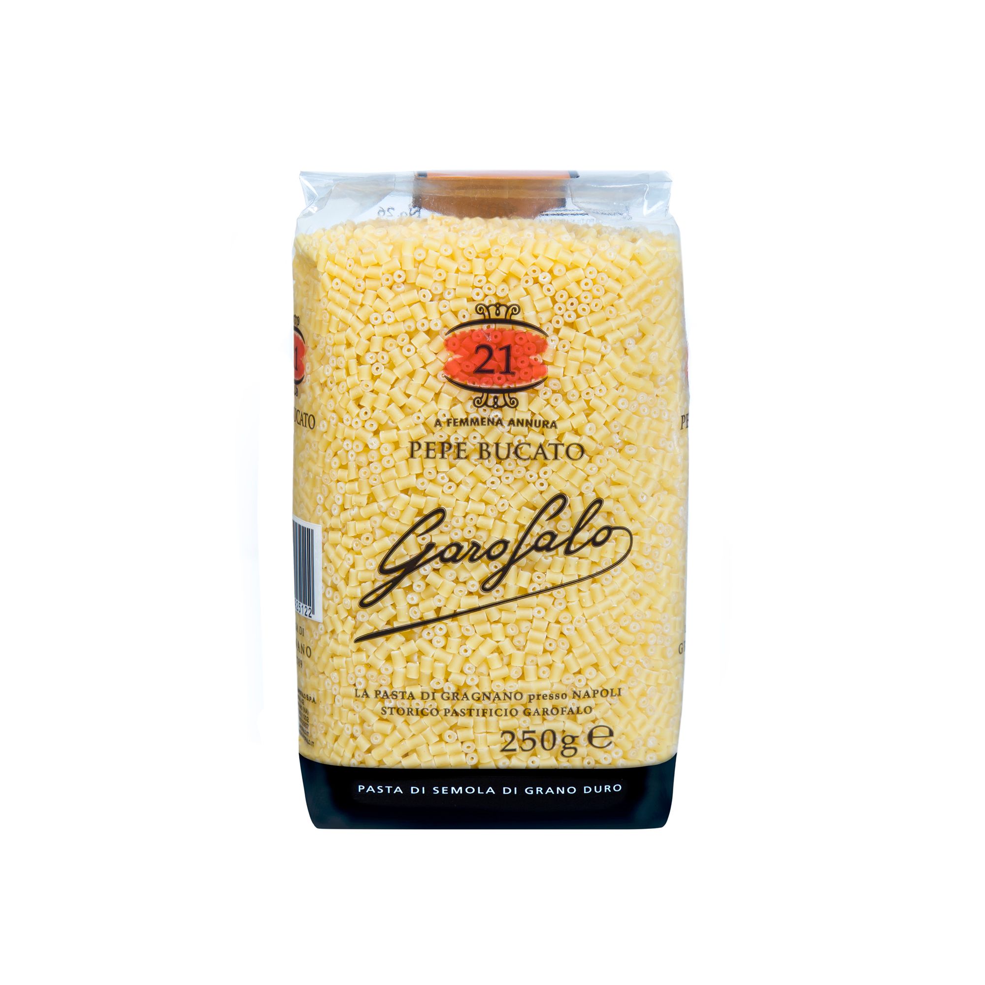 Premium Italian pepe bucato from Gragnano. Halal and IGP certified, a tiny hollow pastina ideal for soups, broths, and light first courses.
