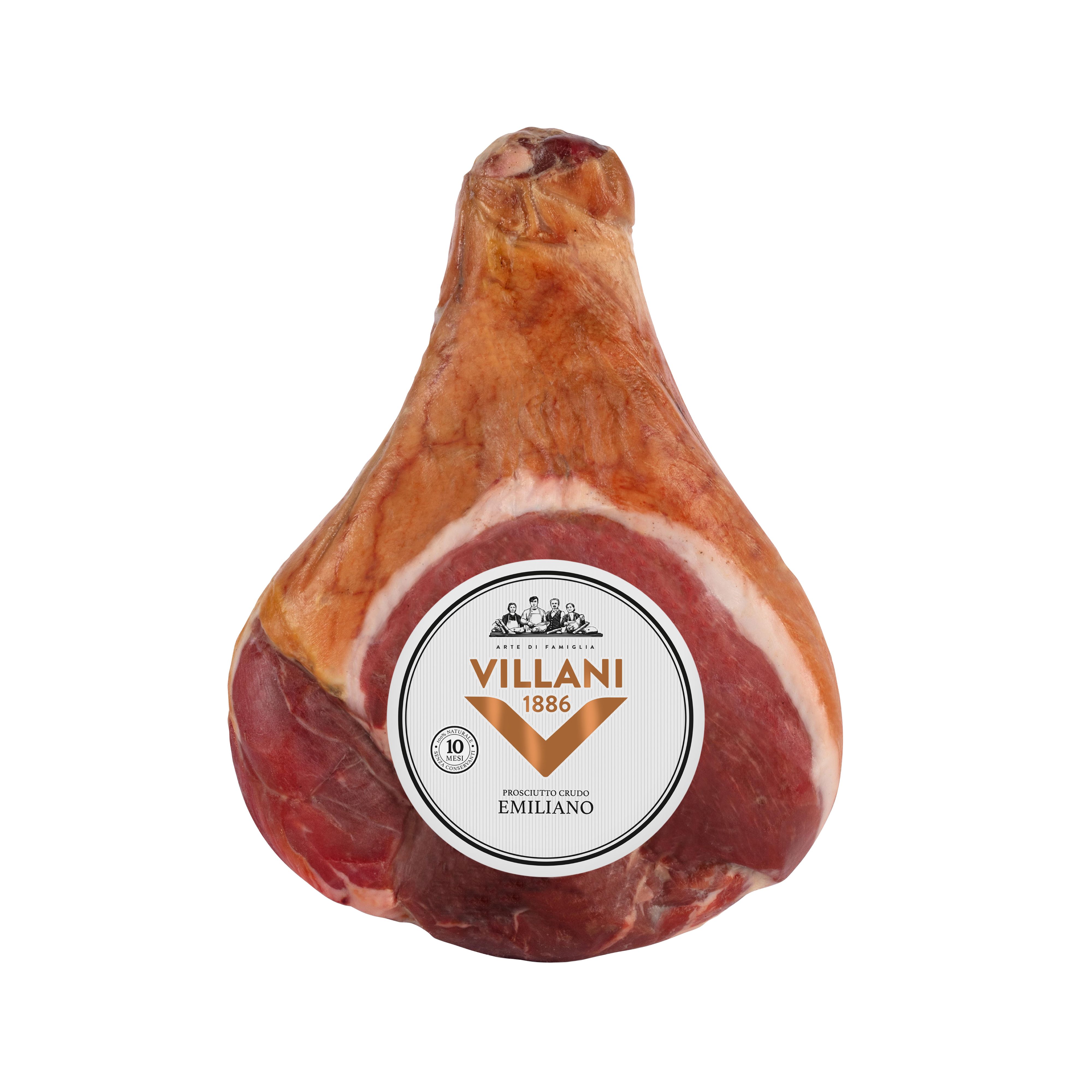 Imported Italian dry-cured ham from Villani. A 100% natural, preservative-free deboned leg slow cured for 12 months from selected pork.