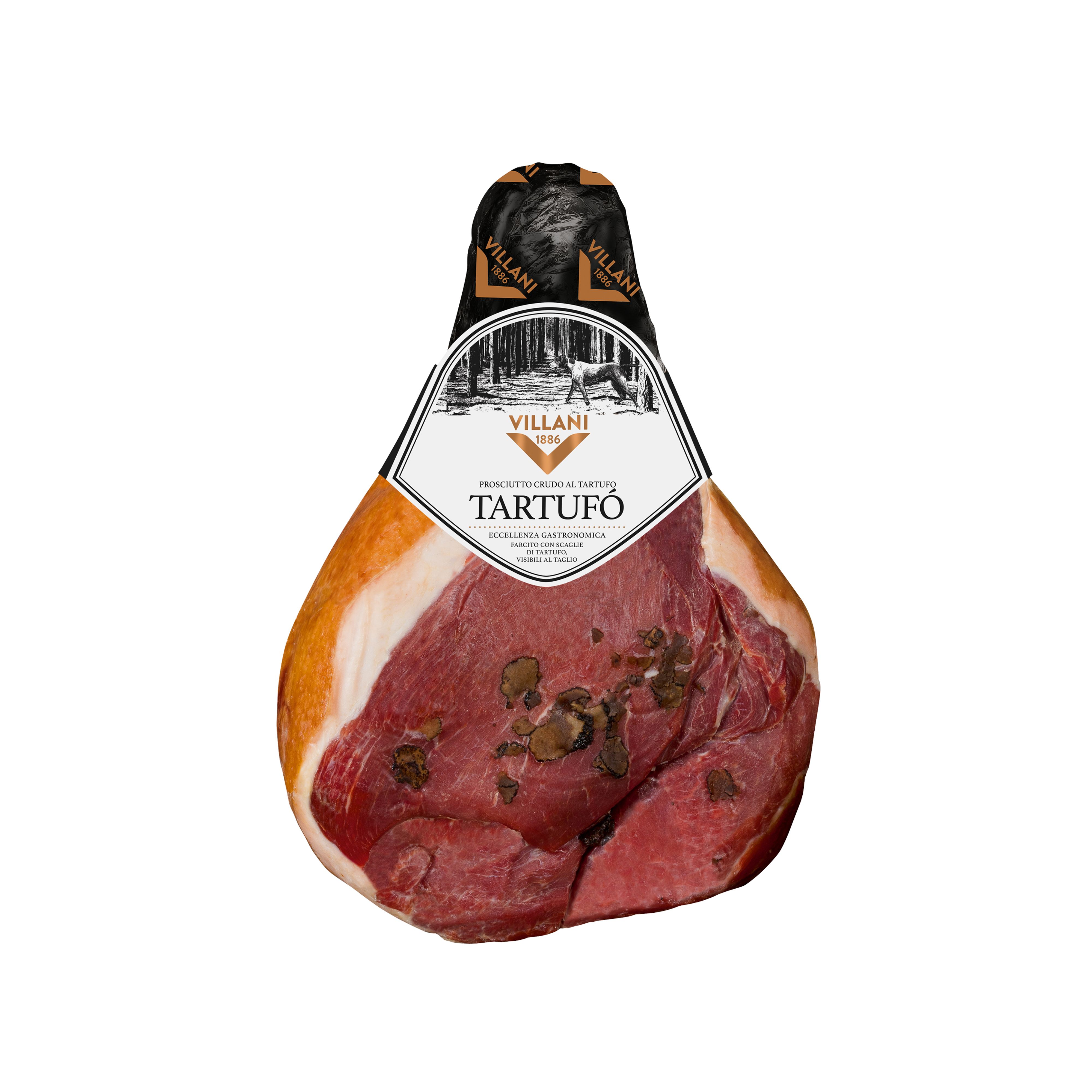 Imported Italian dry-cured ham with summer truffle. Cured for 13 months with truffle pieces and a sweet-savoury flavour profile.