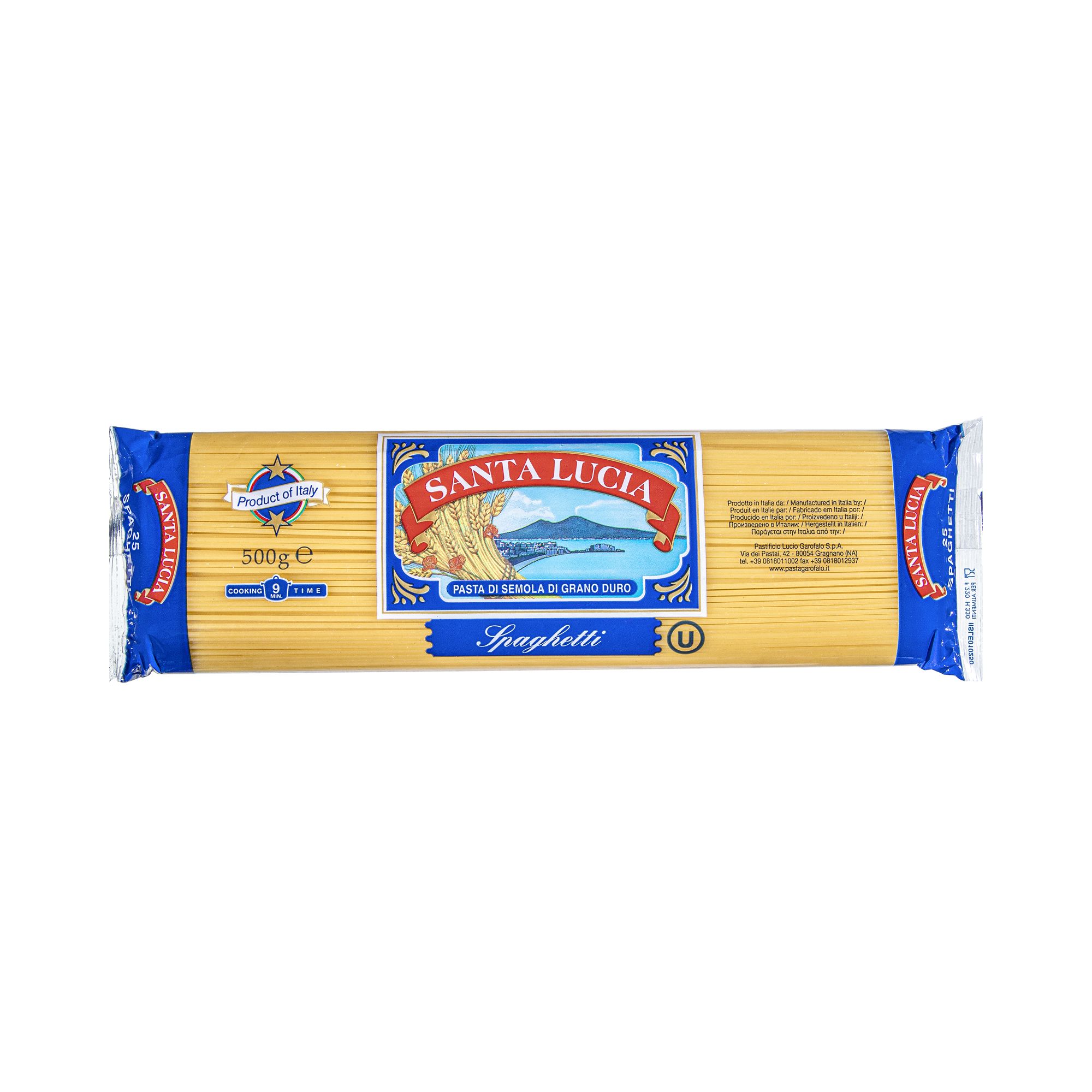 Italian spaghetti from Santa Lucia. A classic long pasta in a versatile round format, suited to a wide range of tomato, oil-based, and sauce-forward preparations.