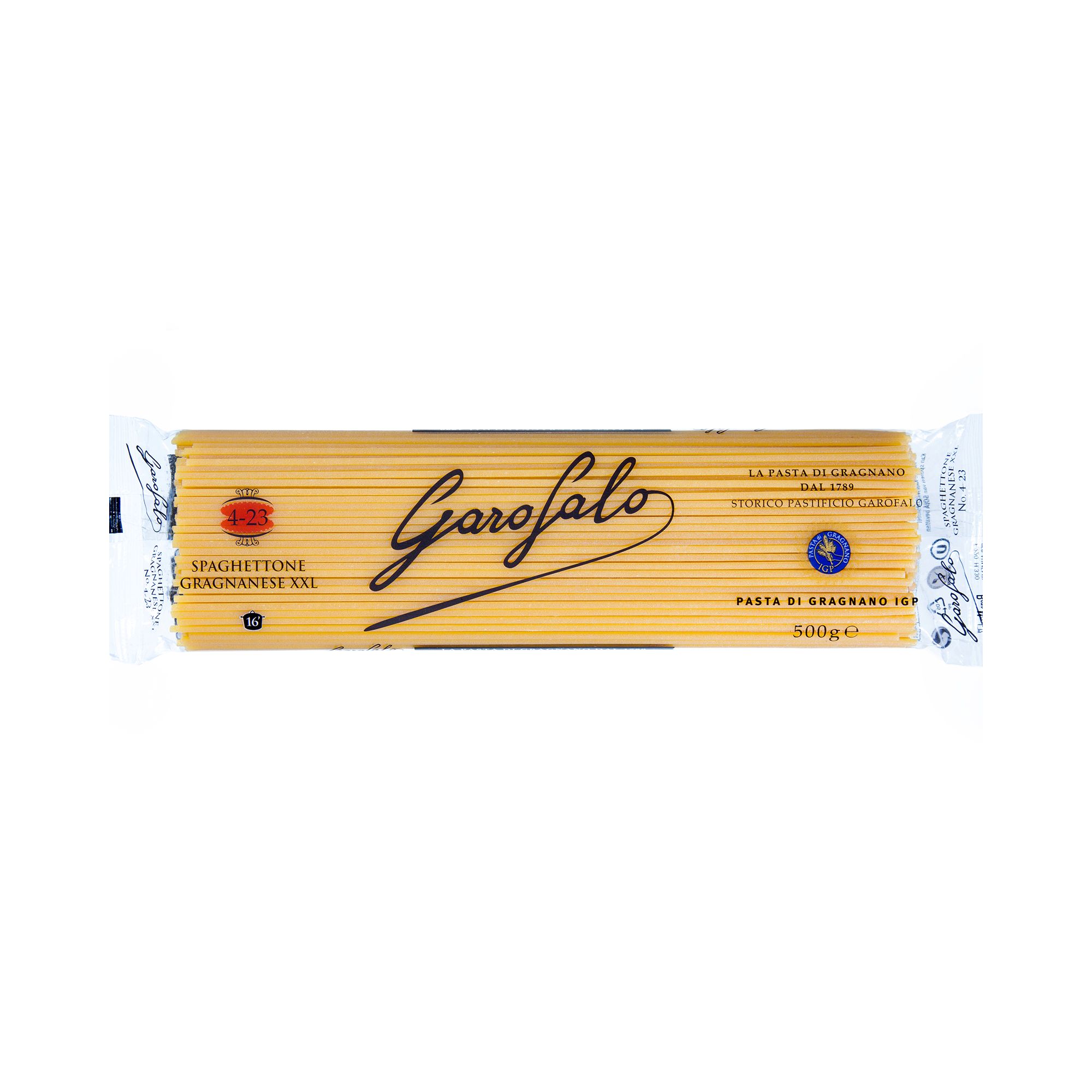 Premium extra-thick Italian spaghetti from Gragnano. Bronze-die cut and IGP certified, designed to stand up to rich, bold sauces that standard spaghetti cannot carry.