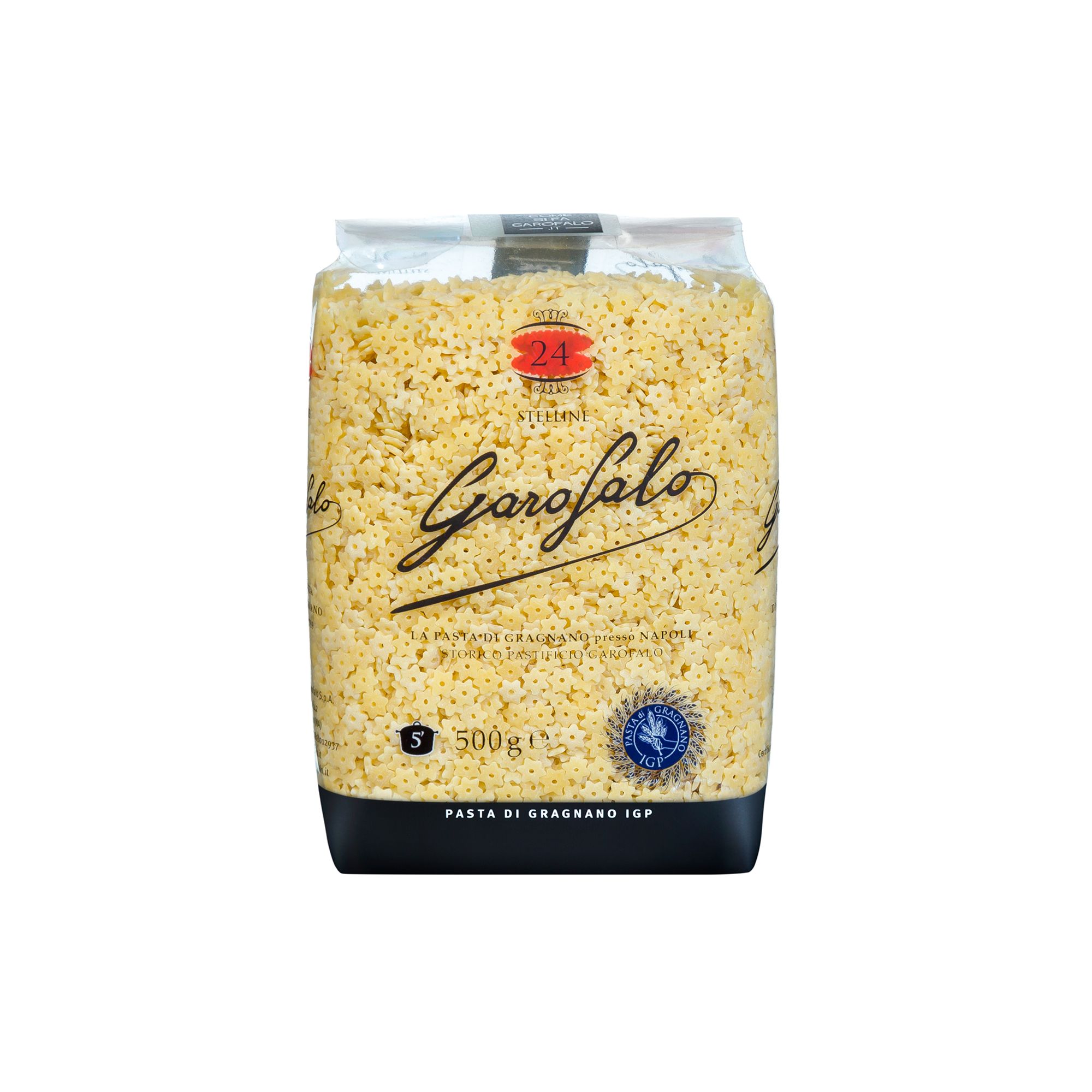 Premium Italian stelline from Gragnano. Kosher and vegan certified, a classic small star-shaped pastina ideal for broths, light sauces, and family-friendly pasta dishes.