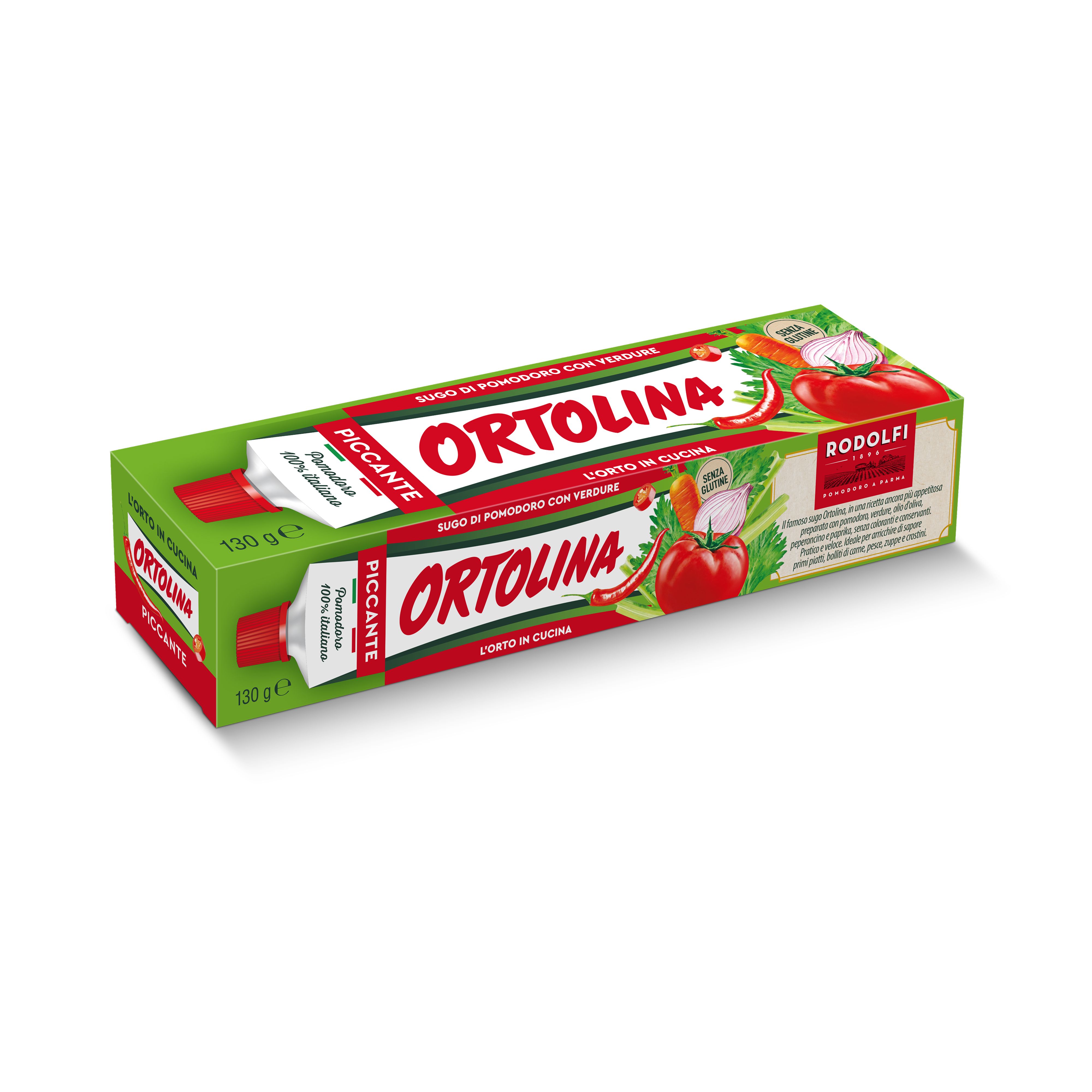 Ortolina Spicy Vegetable Tomato Sauce, produced in Italy and distributed by Sapori to Cape Town. Classic vegetable tomato sauce with a hint of chili and paprika, ready to add a bold, authentic Italian flavour to home dishes.