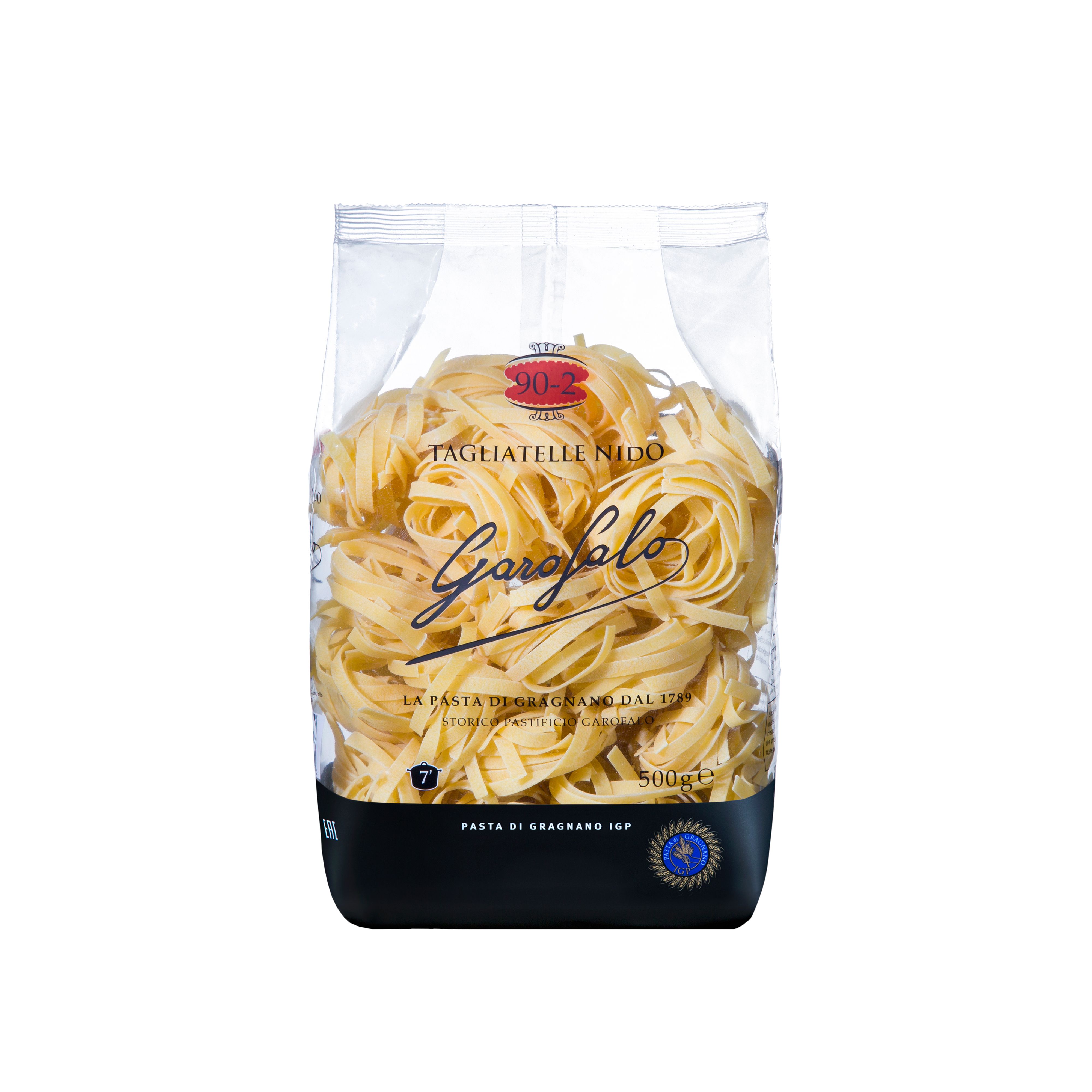 Premium Italian tagliatelle from Gragnano. Bronze-die cut and IGP certified, nest-formed for easy portioning and well suited to rich meat sauces and butter-based preparations.